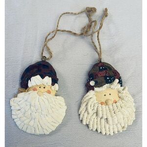 Ornaments Santa Claus Faces Heads 3" Detailed Set Of Two Vintage
